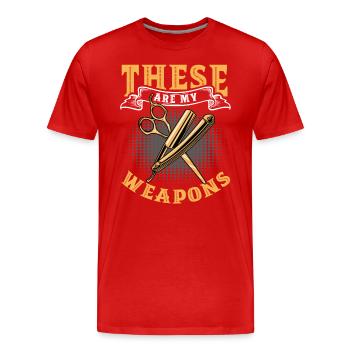 Ce sont mes armes dans le salon de coiffure - T-shirt bio Premium Homme - rouge - Devant - Damien (186cm)