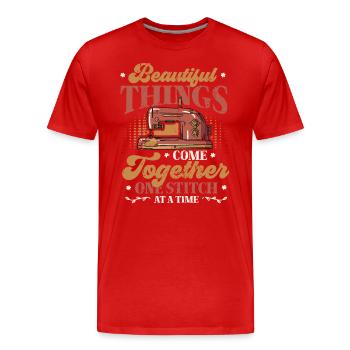 Ein Stich nach dem anderen, Quilten, Nähen. - Männer Premium Bio T-Shirt - Rot - Vorne - Damien (186cm)