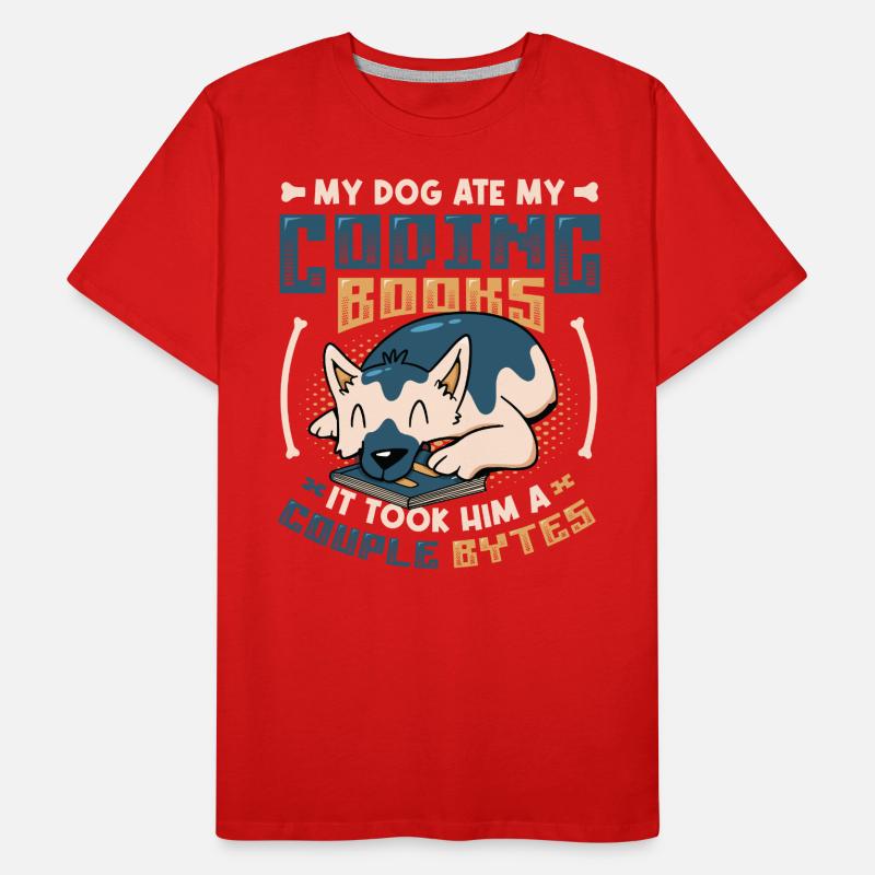 Dog Bytes Code Computer Joke Programming Men's Premium Organic T-Shirt