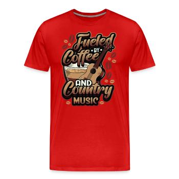 Powered by coffee and country music. - Men's Premium Organic T-Shirt - red - Front - Damien (186cm)