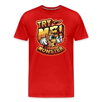 Versuchen Sie Mich! Monster Liebt Pizza - Männer Premium Bio T-Shirt - Rot - Vorne - Damien (186cm)