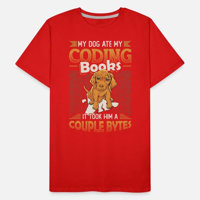 Dog Bytes Code Computer Joke Programming Men's Premium Organic T-Shirt