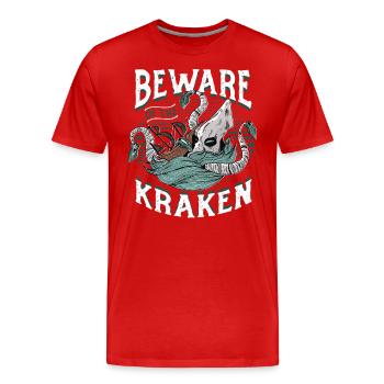 Méfiez-vous du Kraken - T-shirt bio Premium Homme - rouge - Devant - Damien (186cm)