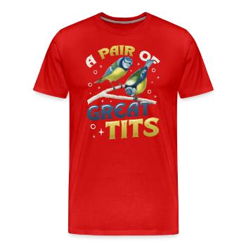 Une paire d’ornithologues géniaux - T-shirt bio Premium Homme - rouge - Devant - Damien (186cm)