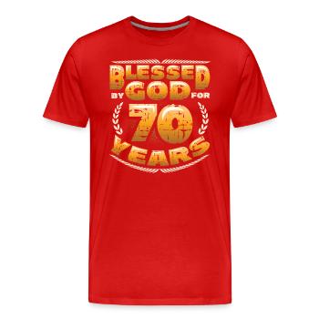 Religious by God for 70 years - Men's Premium Organic T-Shirt - red - Front - Damien (186cm)