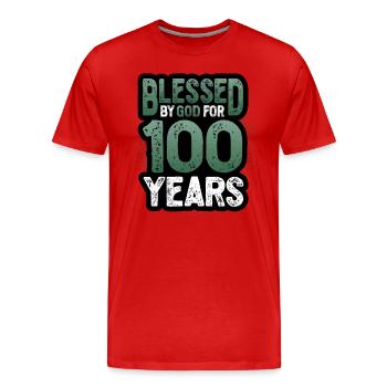 Religious by God for 100 years - Men's Premium Organic T-Shirt - red - Front - Damien (186cm)