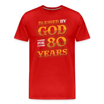 Religious by God, for 80 years - Men's Premium Organic T-Shirt - red - Front - Damien (186cm)
