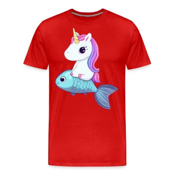 Einhorn reitet auf Fisch - Männer Premium Bio T-Shirt - Rot - Vorne - Damien (186cm)