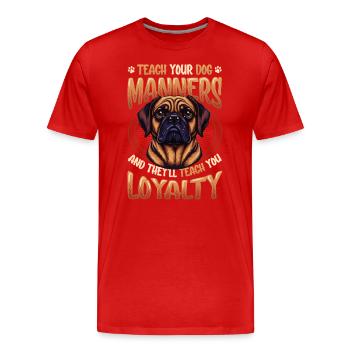 Apprenez à votre chien les bonnes manières, dresseur de chiens - T-shirt bio Premium Homme - rouge - Devant - Damien (186cm)