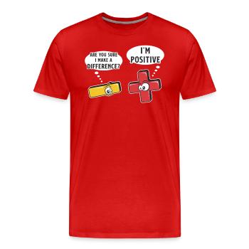 Minus and plus signs, math word game - Men's Premium Organic T-Shirt - red - Front - Damien (186cm)