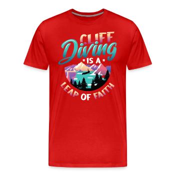 Le saut de falaise est un acte de foi - T-shirt bio Premium Homme - rouge - Devant - Damien (186cm)