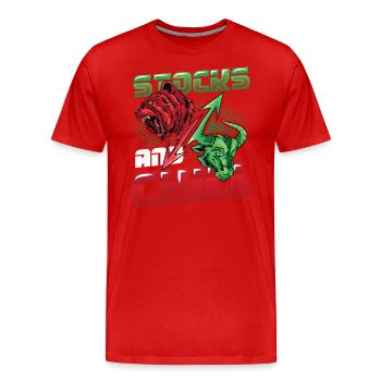 Stocks And Chill, Buy - Men's Premium Organic T-Shirt - red - Front - Damien (186cm)