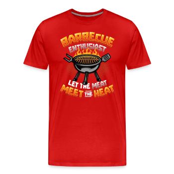 Barbecue enthusiasts. The meat on the grill - Men's Premium Organic T-Shirt - red - Front - Damien (186cm)