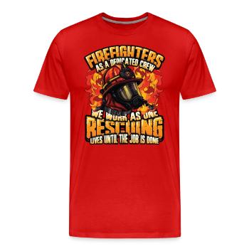 Slogan des pompiers, Brigade de pompiers volontaires - T-shirt bio Premium Homme - rouge - Devant - Damien (186cm)