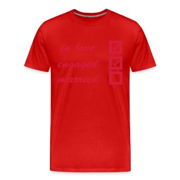 in love, engaged, married - Männer Premium Bio T-Shirt - Rot - Vorne - Damien (186cm)