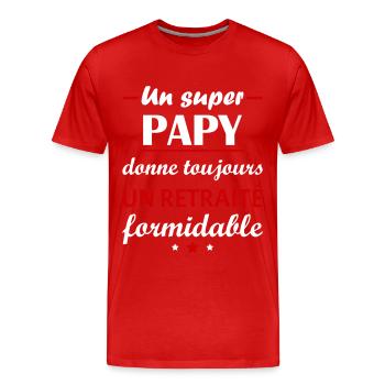 Un super papy, retraité, cadeau retraite - T-shirt bio Premium Homme - rouge - Devant - Damien (186cm)