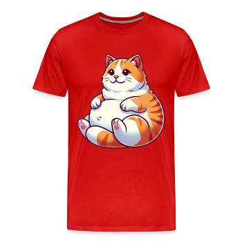 Mollige Tabby Katze entspannende Illustration - Männer Premium Bio T-Shirt - Rot - Vorne - Damien (186cm)