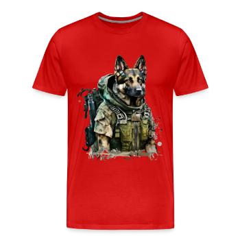 German Shepherd as a soldier - Men's Premium Organic T-Shirt - red - Front - Damien (186cm)