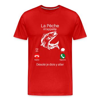 la pêche m'appelle cadeau pêcheur humour - T-shirt bio Premium Homme - rouge - Devant - Damien (186cm)