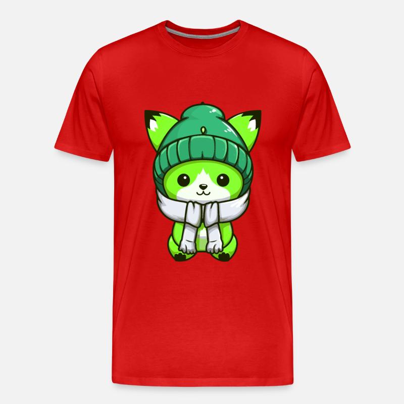 Fuchs Winter Comic - Männer Premium Bio T-Shirt - Rot
