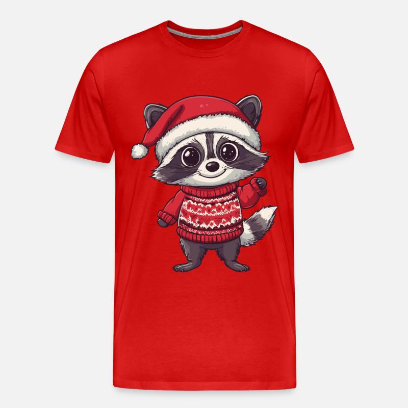 Waschbär Weihnachten Comic - Männer Premium Bio T-Shirt - Rot