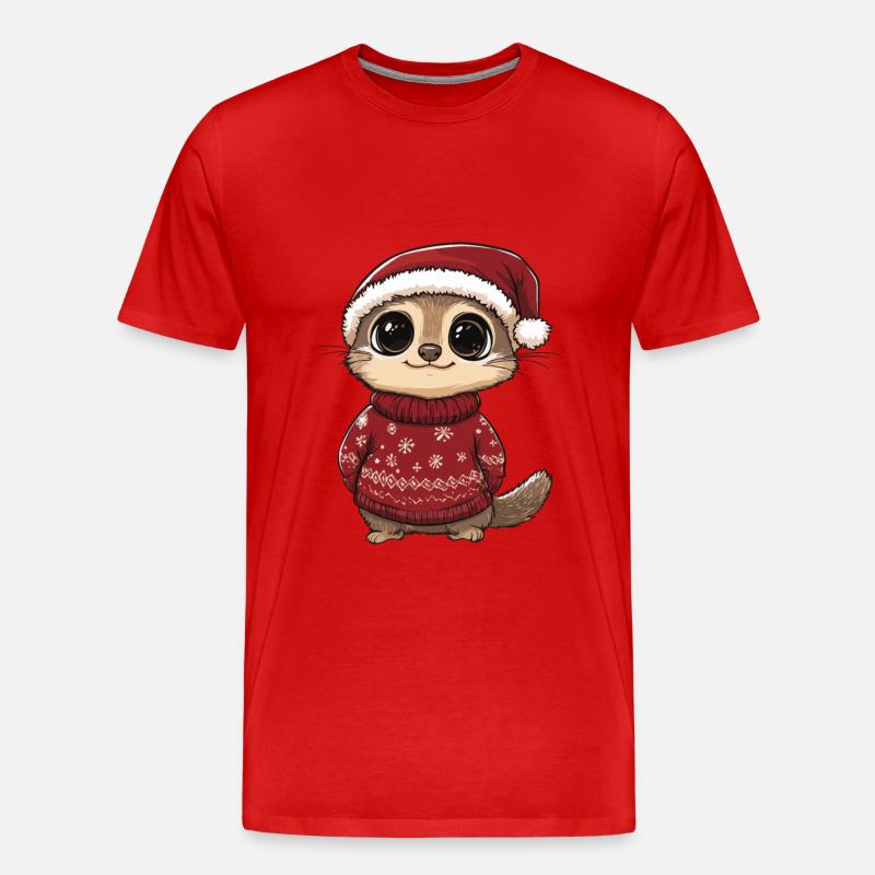 Erdmännchen Weihnachten Comic - Männer Premium Bio T-Shirt - Rot