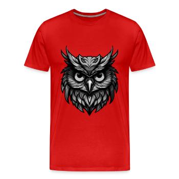 Eule Portrait - Männer Premium Bio T-Shirt - Rot - Vorne - Damien (186cm)