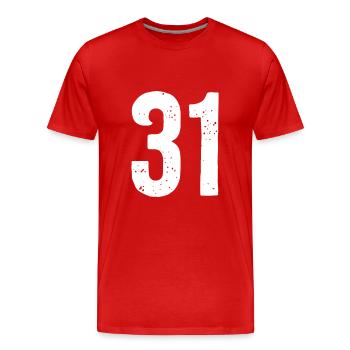 31 Numéros Blanc - T-shirt bio Premium Homme - rouge - Devant - Damien (186cm)
