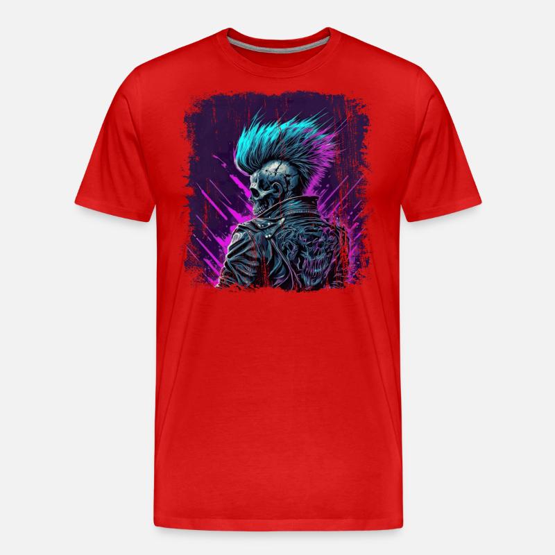 Synthwave Zombie Skull - Männer Premium Bio T-Shirt - Rot