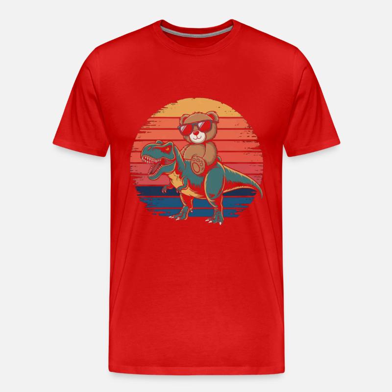Teddybär reitet einen Dinosaurier - Männer Premium Bio T-Shirt - Rot