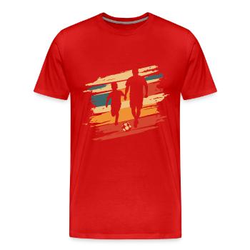 Vater und Sohn Fußball vintage - Männer Premium Bio T-Shirt - Rot - Vorne - Damien (186cm)