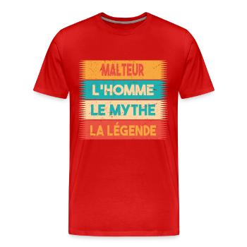 Malteur, L'homme, Le mythe, cadeau malteur. - T-shirt bio Premium Homme - rouge - Devant - Damien (186cm)