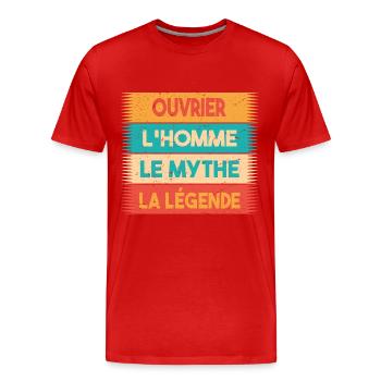 Ouvrier, L'homme, Le mythe, cadeau ouvrier. - T-shirt bio Premium Homme - rouge - Devant - Damien (186cm)
