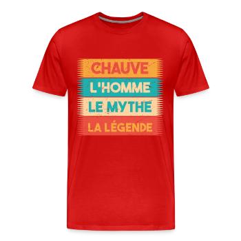 Chauve, L'homme, Le mythe, cadeau chauve. - T-shirt bio Premium Homme - rouge - Devant - Damien (186cm)