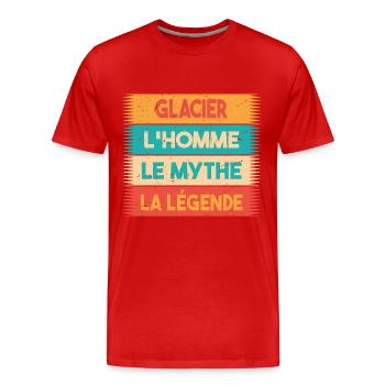 Glacier, L'homme, Le mythe, cadeau glacier. - T-shirt bio Premium Homme - rouge - Devant - Damien (186cm)