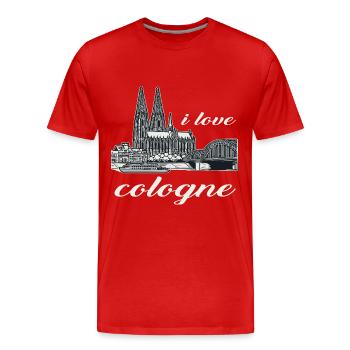 J’adore Cologne Design avec la cathédrale de Cologne et le Rhin - T-shirt bio Premium Homme - rouge - Devant - Damien (186cm)
