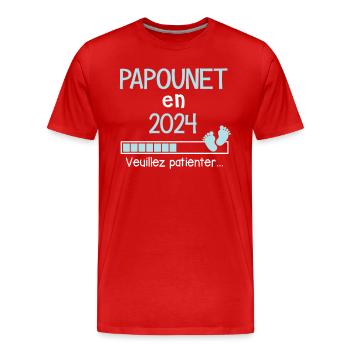 Papounet en 2024 cadeau futur Papy - T-shirt bio Premium Homme - rouge - Devant - Damien (186cm)