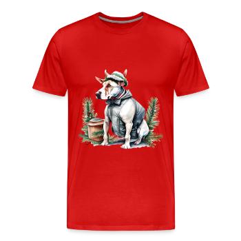 Bull Terrier anglais dans un chapeau de Père Noël - T-shirt bio Premium Homme - rouge - Devant - Damien (186cm)