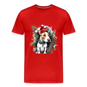 Bull Terrier anglais Porte un chapeau de Père Noël - T-shirt bio Premium Homme - rouge - Devant - Damien (186cm)