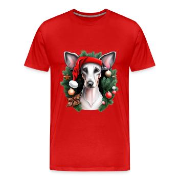 Whippet-Hund mit Weihnachtsmannmütze - Männer Premium Bio T-Shirt - Rot - Vorne - Damien (186cm)