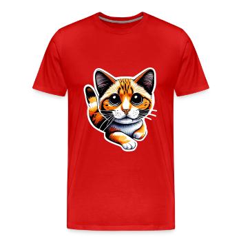 Eine orangefarbene Katze mit ihrem leuchtenden Fell, - Männer Premium Bio T-Shirt - Rot - Vorne - Damien (186cm)