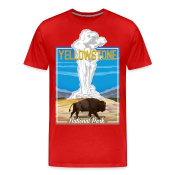 Vintage Yellowstone National Park Bison Geyser - Men's Premium Organic T-Shirt - red - Front - Damien (186cm)