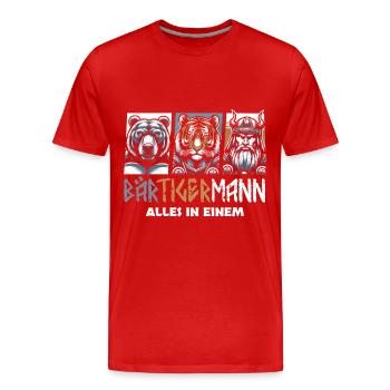 Bärtigermann Bär Tiger Mann Geschenk Bart - Männer Premium Bio T-Shirt - Rot - Vorne - Damien (186cm)