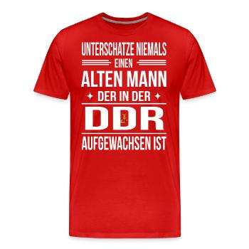 DDR Unterschätze Niemals Alten Mann Ossi Moped - Männer Premium Bio T-Shirt - Rot - Vorne - Damien (186cm)