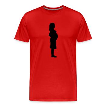 Une femme enceinte tient le ventre - T-shirt bio Premium Homme - rouge - Devant - Damien (186cm)