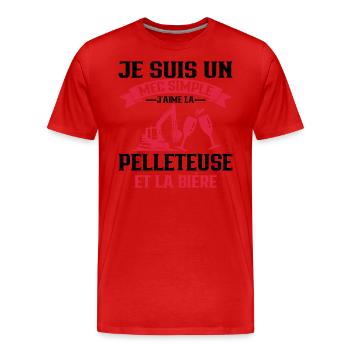 Un Mec Simple J'aime La Pelleteuse Et La Bière - T-shirt bio Premium Homme - rouge - Devant - Damien (186cm)