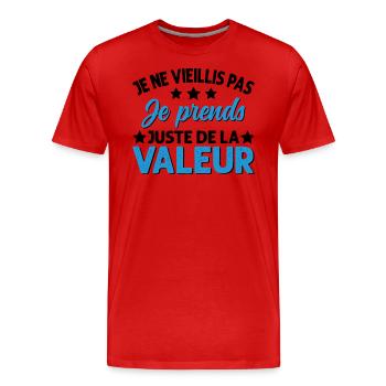 Je Ne Vieillis Pas Je Prends De La Valeur - T-shirt bio Premium Homme - rouge - Devant - Damien (186cm)