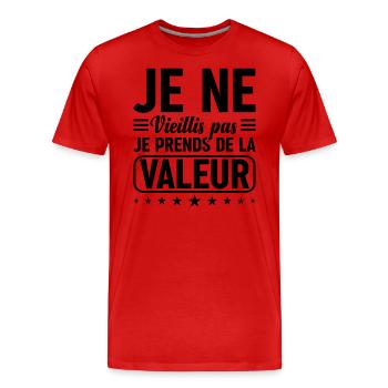 Je Ne Vieillis Pas Je Prends De La Valeur - T-shirt bio Premium Homme - rouge - Devant - Damien (186cm)