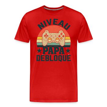Daddy Level Unlocked - Men's Premium Organic T-Shirt - red - Front - Damien (186cm)