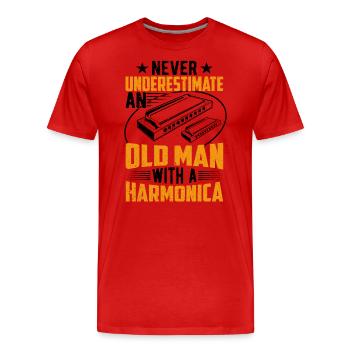 Vieil Homme Avec Un Harmonica - T-shirt bio Premium Homme - rouge - Devant - Damien (186cm)